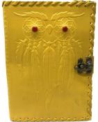 Yellow Leather Journal - Featuring an Owl with Red Eyes