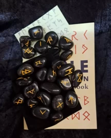 Black Obsidian Rune Set - Runes, Book, Chart & Pouch