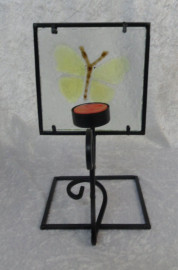 Black Metal Stand with Glass Butterfly Tile Tea Light Holder