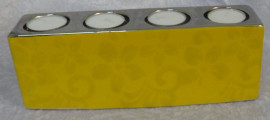 Ceramic Rectangle Yellow & Silver Tea Light Holder.