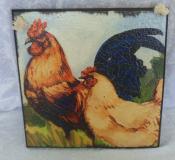 Wooden Country Rooster & Chicken Wall Plaque