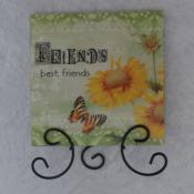 Flower & Butterfly Designed Epoxy Tile Trivet - Friends, Life & Love