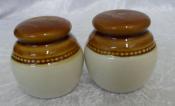 Bendigo Pottery - Brown & Cream Round  Salt & Pepper Shakers. 