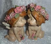 Cute Pair of Poly Resin Kissing Angels / Cherub Statues