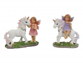 Fairy Feeding Unicorn & Fairy Sitting on Unicorn Statues