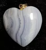 Blue Lace Agate Puffy Heart Pendant with Sterling Silver Bail