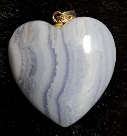 Blue Lace Agate Puffy Heart Pendant with Sterling Silver Bail