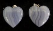 Blue Lace Agate Puffy Heart Pendant with 925 Sterling Silver Clasp - Free Shipping