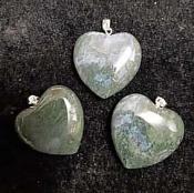 Moss Agate Puffy Heart Pendant with 925 Sterling Silver Clasp - (25mm)