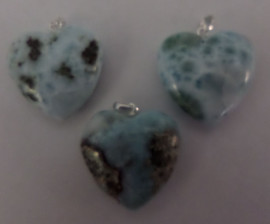 Larimar Puffy Heart Pendant with 925 Sterling Silver Clasp - Free Shipping