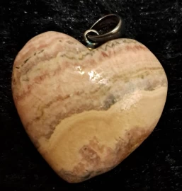 Rhodochrosite Puffy Heart Pendant with a Sterling Silver Bail