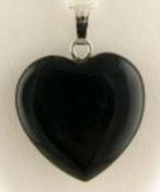 Black Tourmaline Puffy Heart Pendant with 925 Sterling Silver Clasp