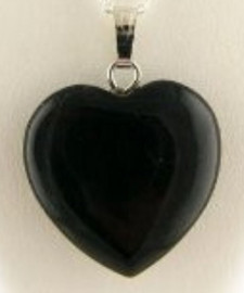 Black Tourmaline Puffy Heart Pendant with 925 Sterling Silver Clasp