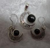 925 Sterling Silver Star Sapphire Moon Pendant & Earring Set