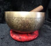 Hand Beaten & Hand Etched Nepal Singing Bowl with Mallet & Cushion