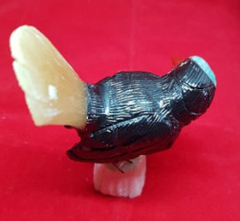 Hand Carved Black & Yellow Wren Standing on a Slab