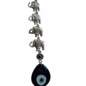 Seven (7) Silver Elephants with Evil Eye, Good Luck Hanging