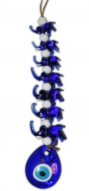 Seven (7) Blue Elephants with Evil Eye, Good Luck Hanging