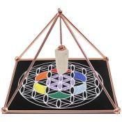 Copper Pyramid with Crystal Point and Flower of Life Mat