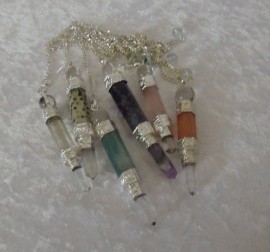 Three (3) Piece Pendulum - Amethyst, Crystal Quartz, Dalmation Jasper, Green Aventurine, Peach Aventurine & Rose Quartz