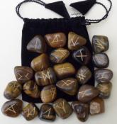 25 Piece Futhark Tiger Eye Gemstone Rune Set with Pouch
